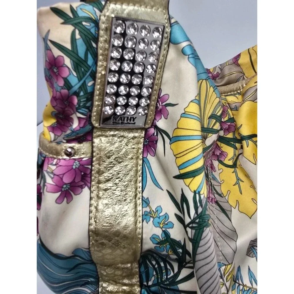 Vintage Kathy Van Zeeland Y2K Paradise Tropical Floral Shoulder Bag Bling Charm